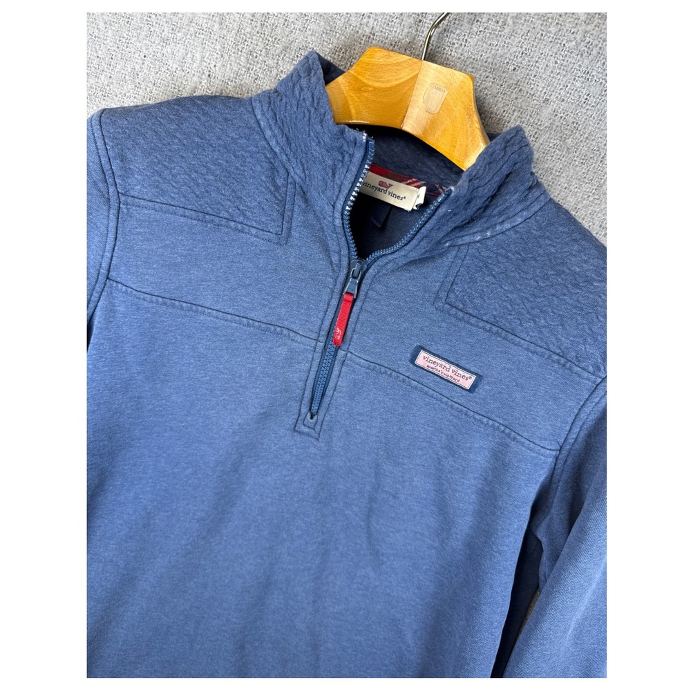 Vineyard Vines Pullover Shep Shirt Fleece Tartan Trim Womens‎ Size M Faded Navy
